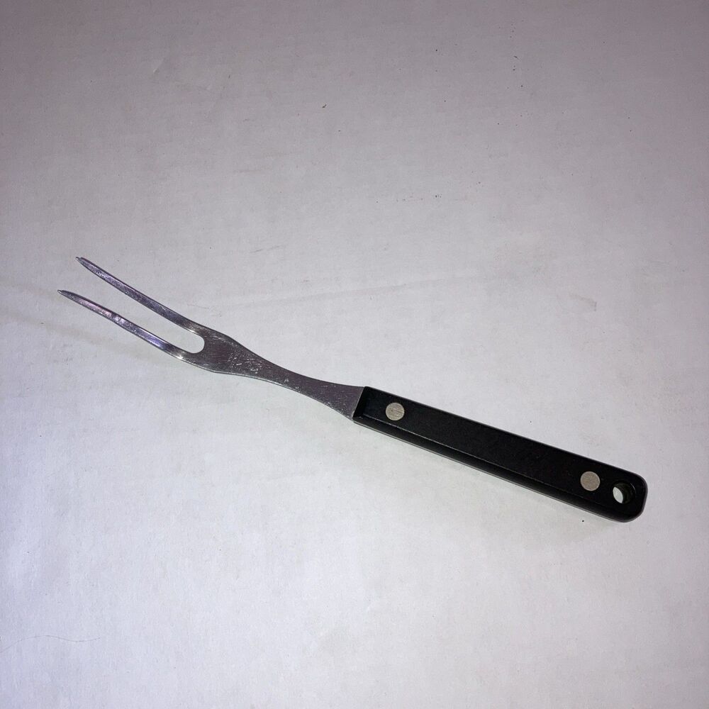 Vintage Flint Stainless Steel Carving Fork USA Black Handle Kitchen Utensil